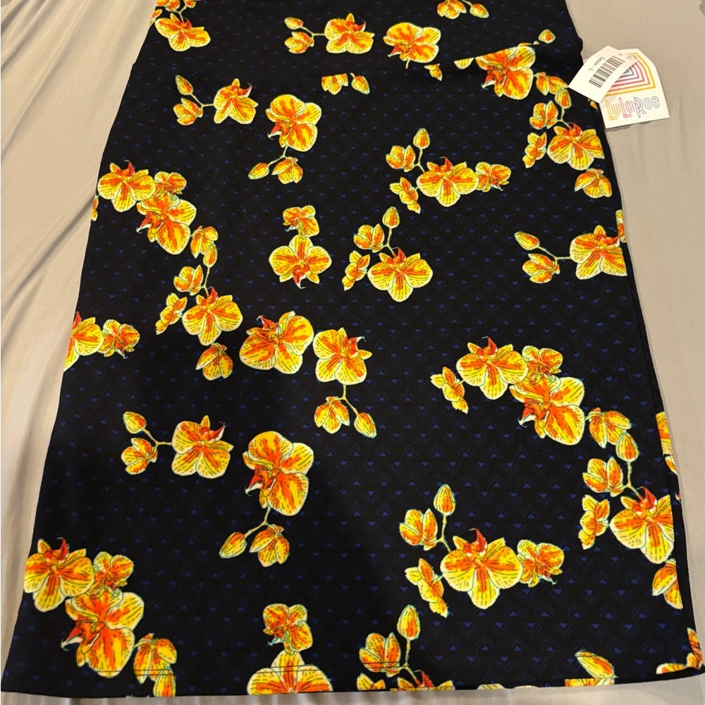 LuLaRoe Black Skirt with Yellow Floral Design